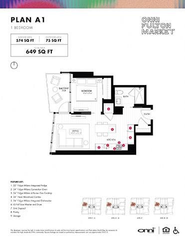 Floor plan for 1 bed, 1 bath, 574 sqft